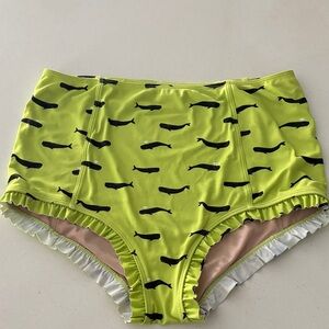 Kortni Jane Whale Print ruffled high waist Swim Bottoms - Green